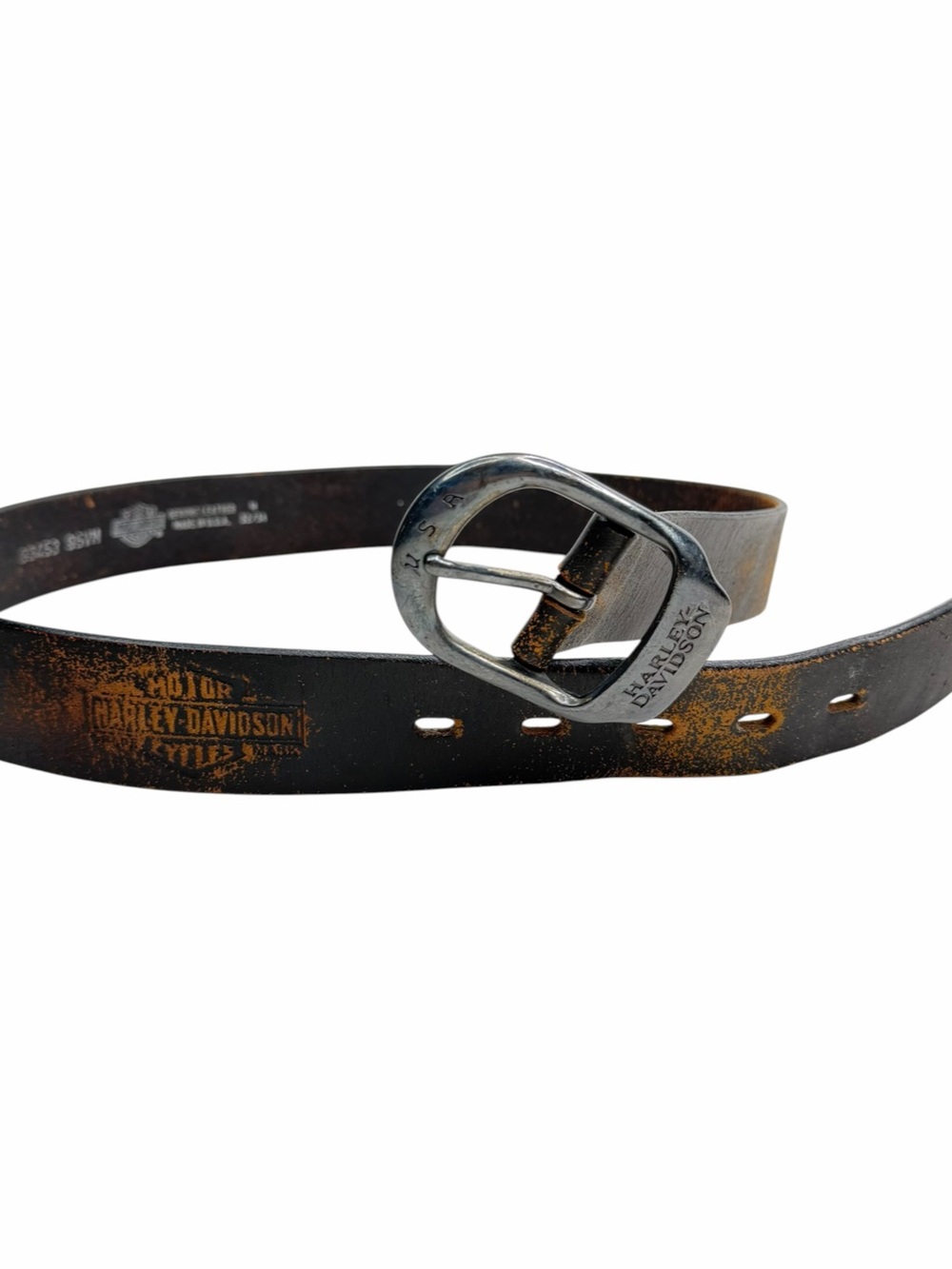 Harley Davidson USA Made Logo Distressed Dark Brown Biker Leather Belt Mens M/32